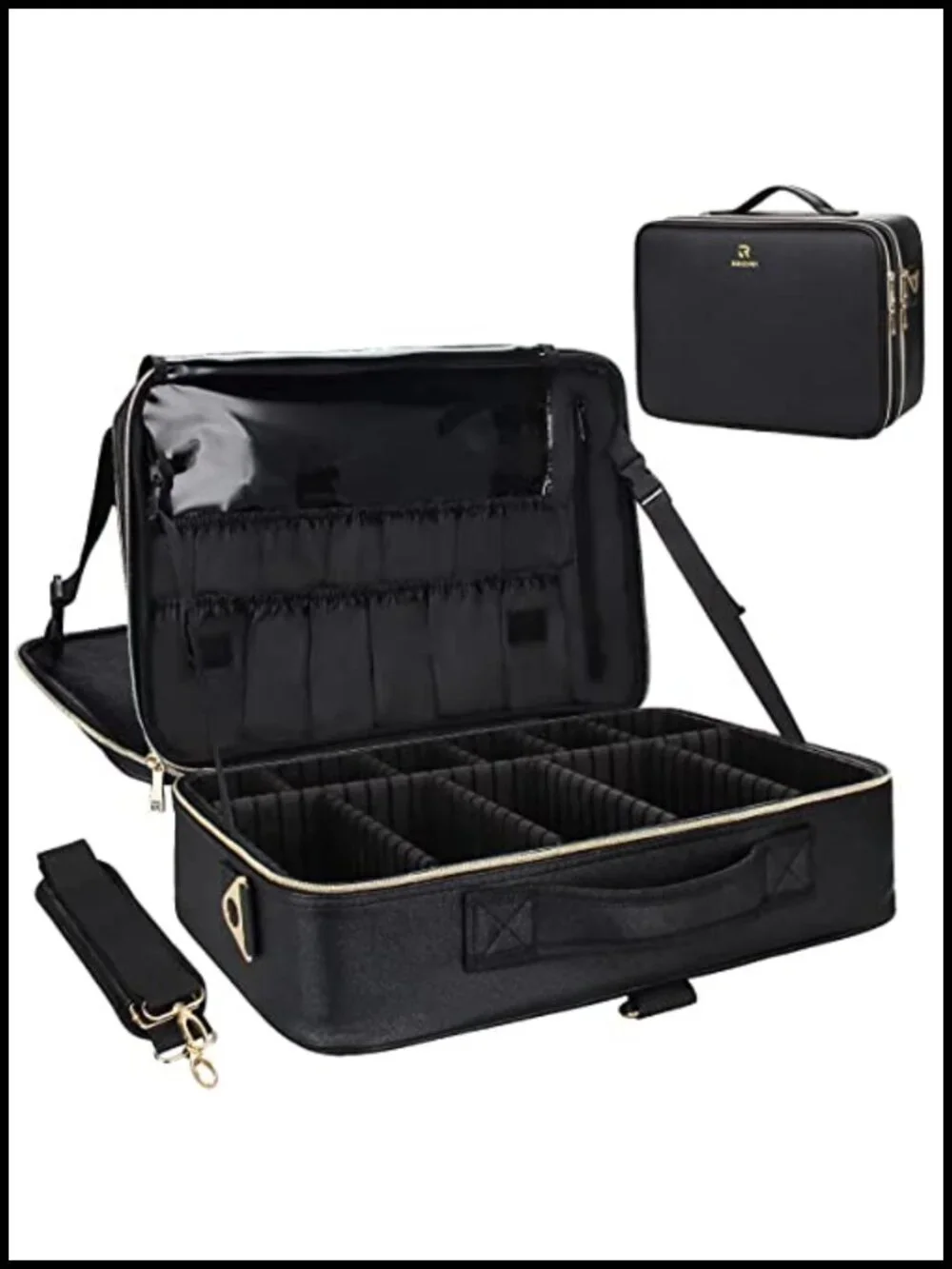 Large Train Case Makeup Bag - Waterproof 3 Layer Cosmetic Organizer with